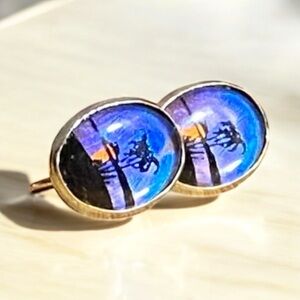 Vintage Morpho Butterfly Wing Iridescent Blue Screw Back Earrings